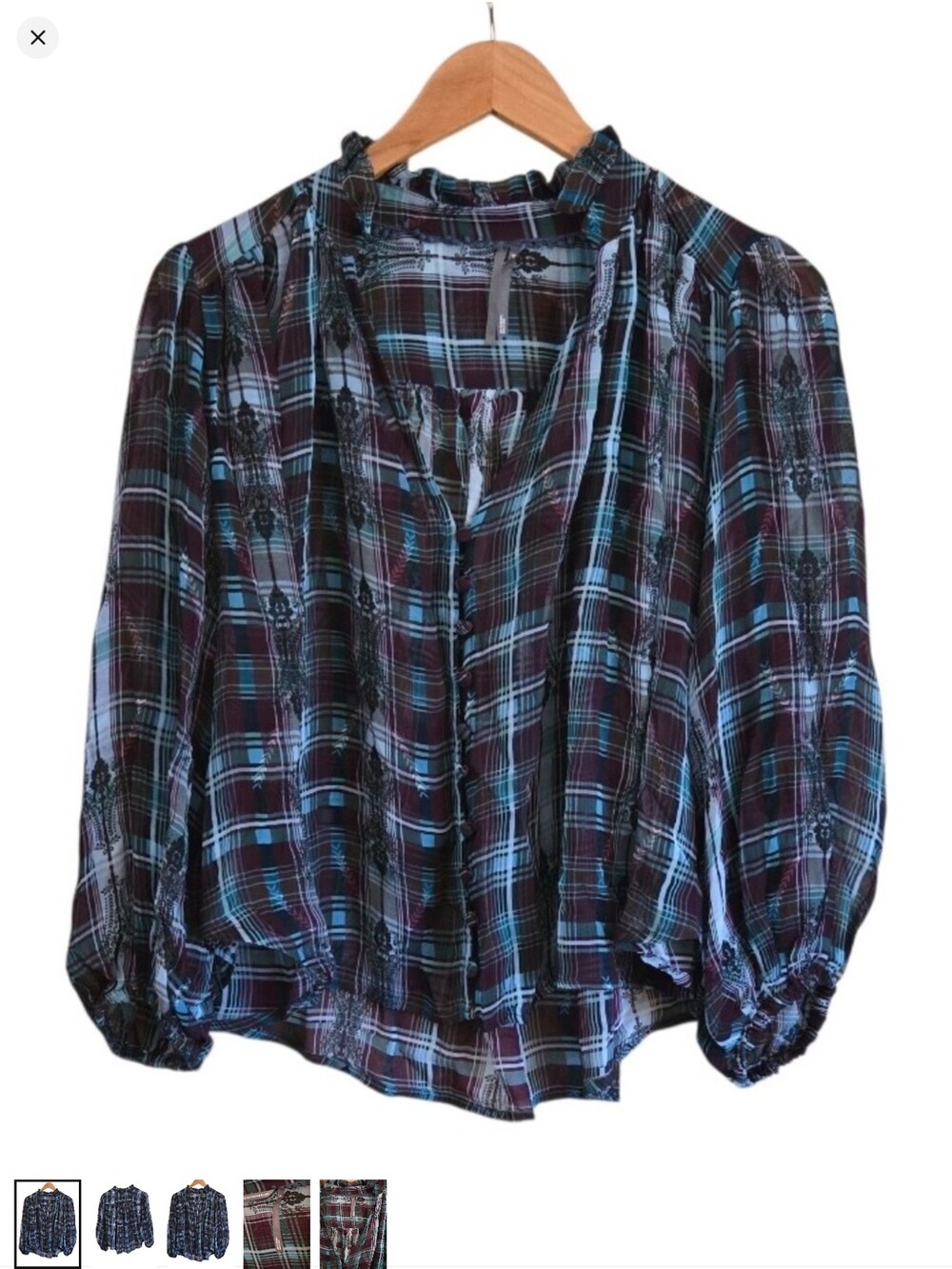 Anthropologie Estela Sheer Plaid Peasant Blouse